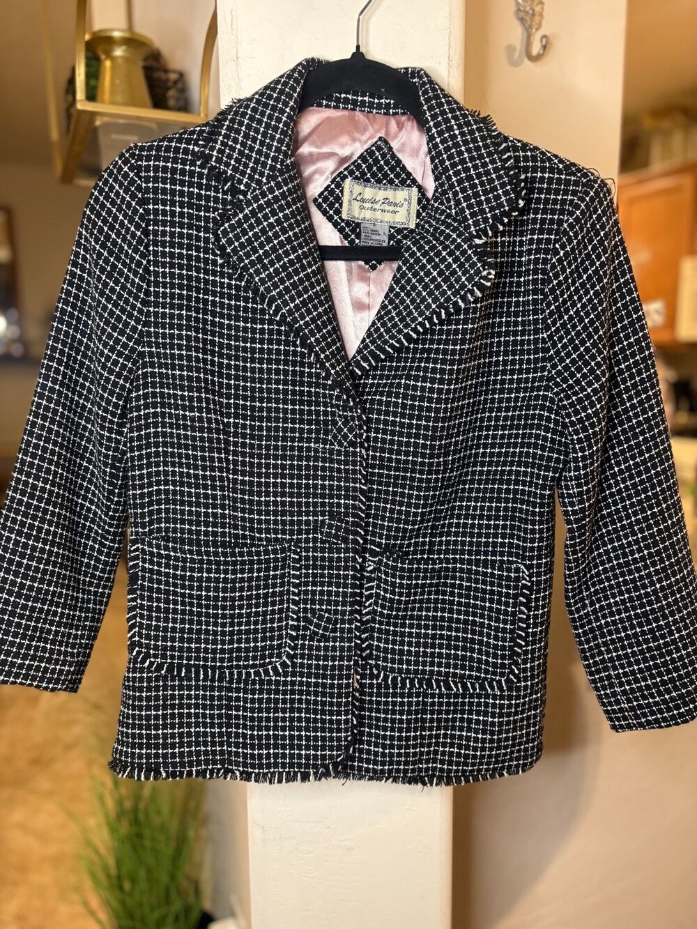 Louise Paris Womens Medium Black & White Plaid Tweed Jacket Blazer Small 2-6